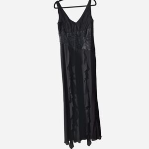 Vintage Y2K Chetta B 100%Silk Ruffle Front Maxi Dress, Sz. 10, Black, Whimsigoth